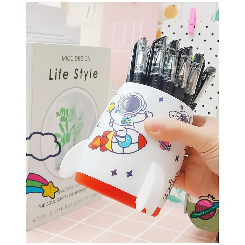 Astronaut Pen Holder Stationery Holder Cup Pencil Holder DIY Stickers Included (White) Premium