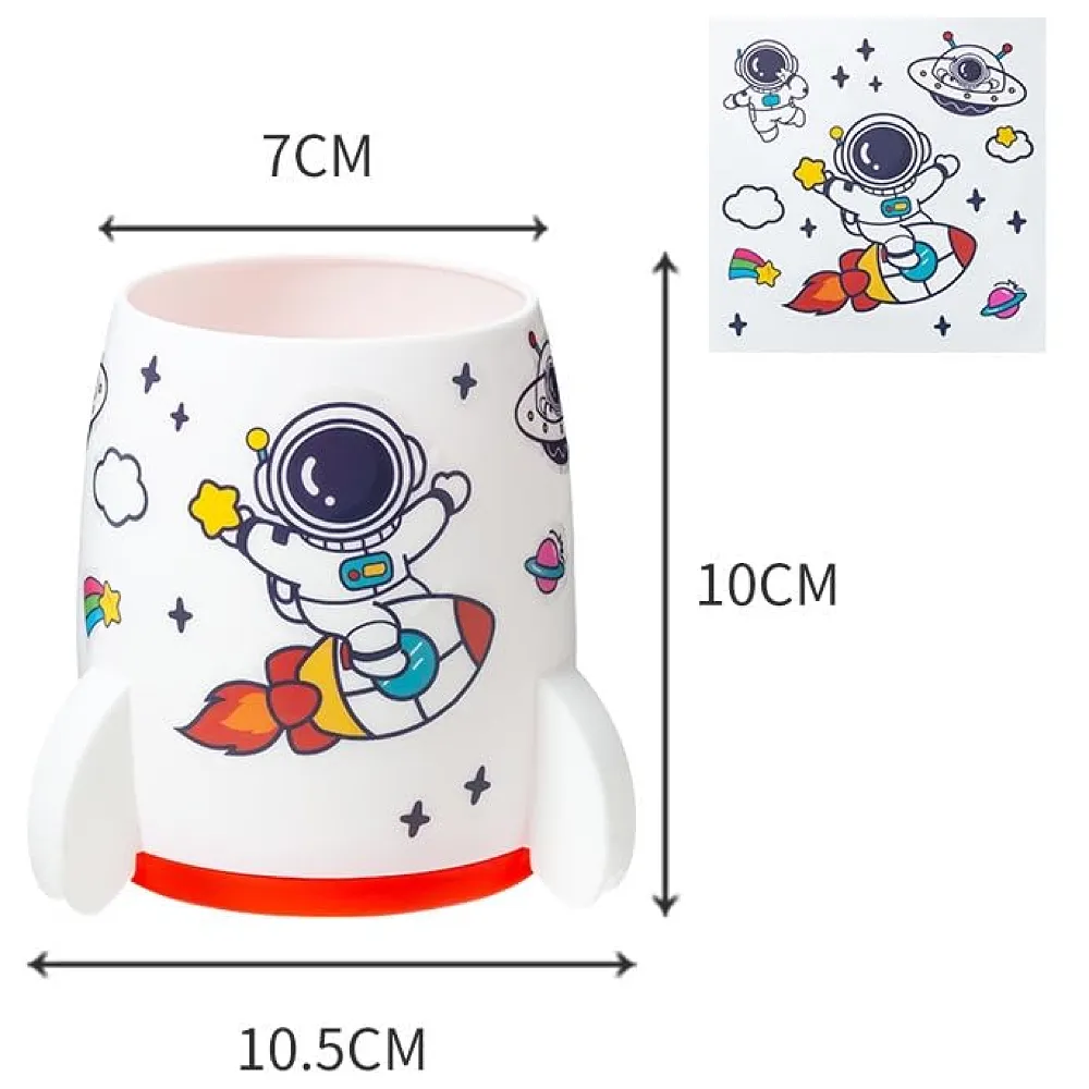 Astronaut Pen Holder Stationery Holder Cup Pencil Holder DIY Stickers Included (White) Premium