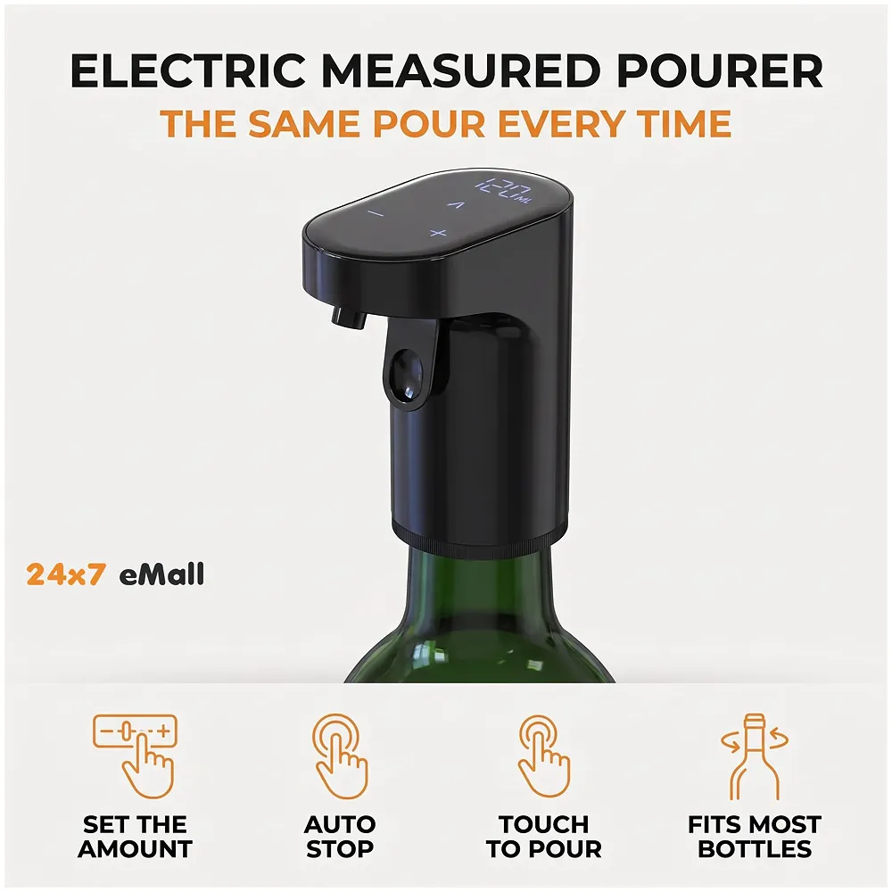 Electric Liquor Dispenser Wine Decanter Digital Aerator Pourer Whiskey Adjustable Quantity Liquor Pump Alcohol Pourer Bar for Home Electric Measuring Cup 0-999ML Adjustment Portable Black
