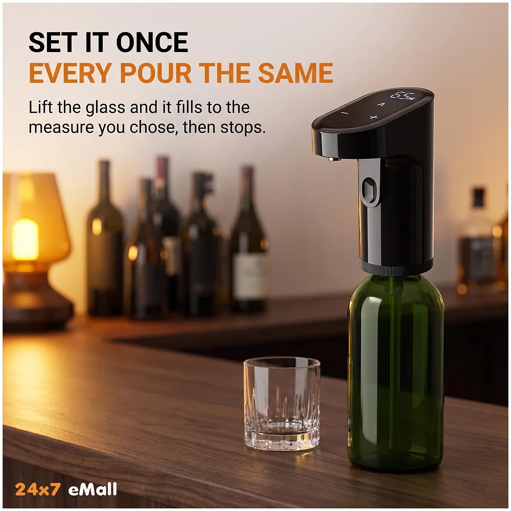 Electric Liquor Dispenser Wine Decanter Digital Aerator Pourer Whiskey Adjustable Quantity Liquor Pump Alcohol Pourer Bar for Home Electric Measuring Cup 0-999ML Adjustment Portable Black