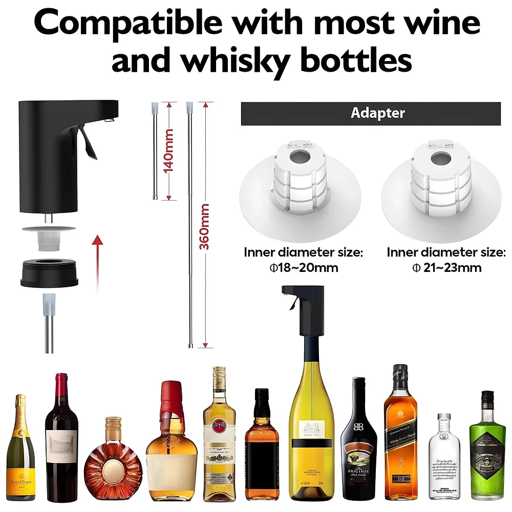 Electric Liquor Dispenser Wine Decanter Digital Aerator Pourer Whiskey Adjustable Quantity Liquor Pump Alcohol Pourer Bar for Home Electric Measuring Cup 0-999ML Adjustment Portable Black