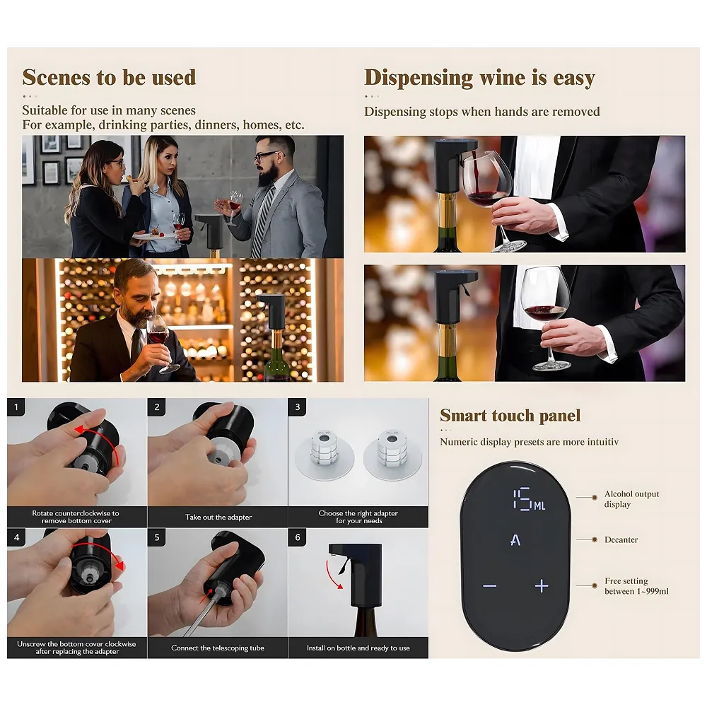 Electric Liquor Dispenser Wine Decanter Digital Aerator Pourer Whiskey Adjustable Quantity Liquor Pump Alcohol Pourer Bar for Home Electric Measuring Cup 0-999ML Adjustment Portable Black