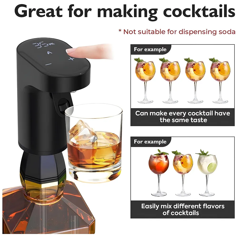 Electric Liquor Dispenser Wine Decanter Digital Aerator Pourer Whiskey Adjustable Quantity Liquor Pump Alcohol Pourer Bar for Home Electric Measuring Cup 0-999ML Adjustment Portable Black