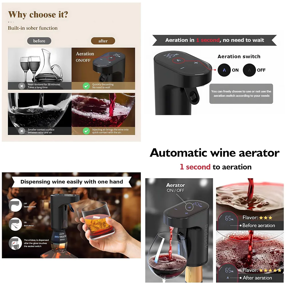 Electric Liquor Dispenser Wine Decanter Digital Aerator Pourer Whiskey Adjustable Quantity Liquor Pump Alcohol Pourer Bar for Home Electric Measuring Cup 0-999ML Adjustment Portable Black