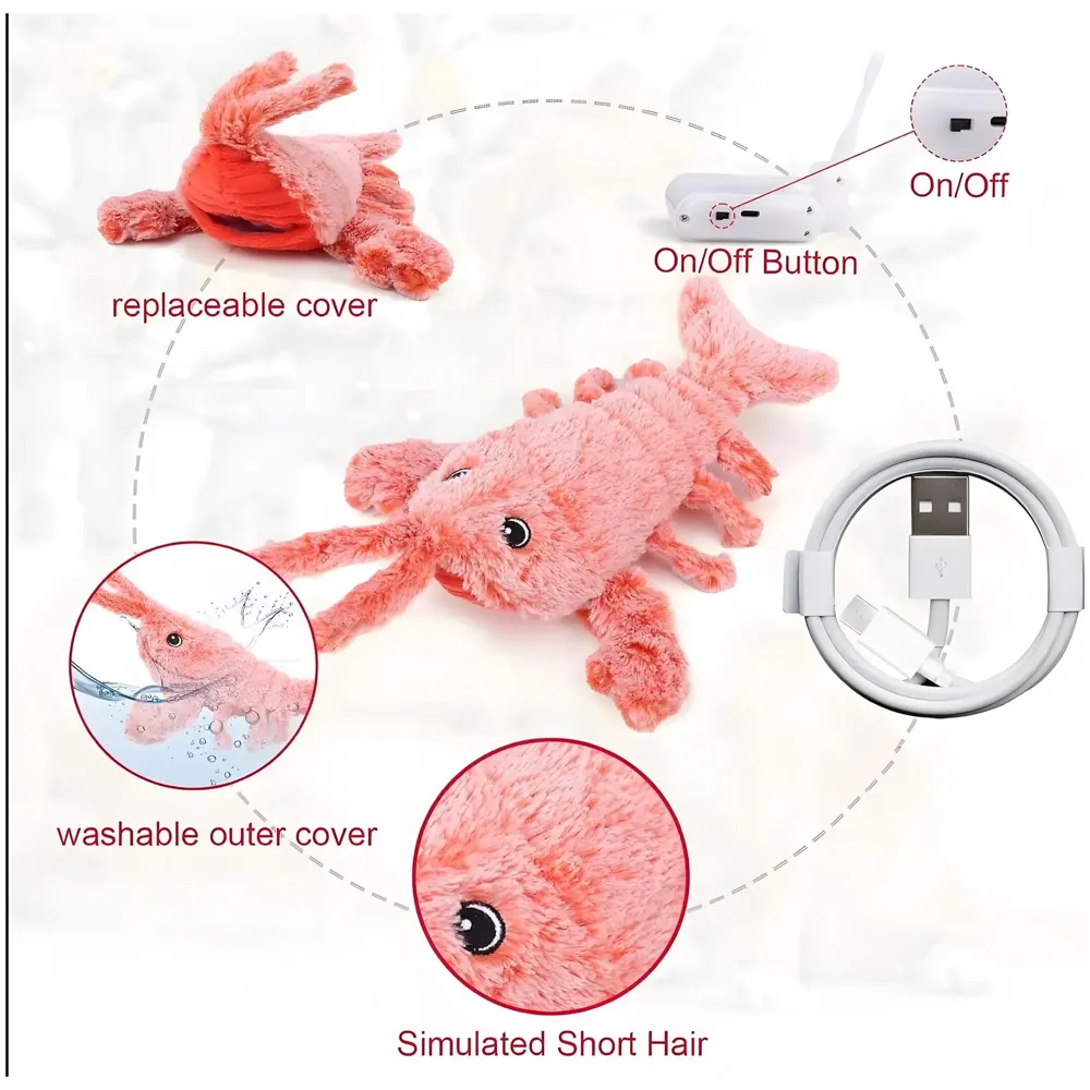 Automatic Jumping Electric Lobster Fish Cat Toys for Kittens, Wagging Fish Tail Toy, Cat Plush Toy, Cat Toy, Catnip Toy, USB Powered, Simulation Catfish Toy - 32cm x 20cm - 5