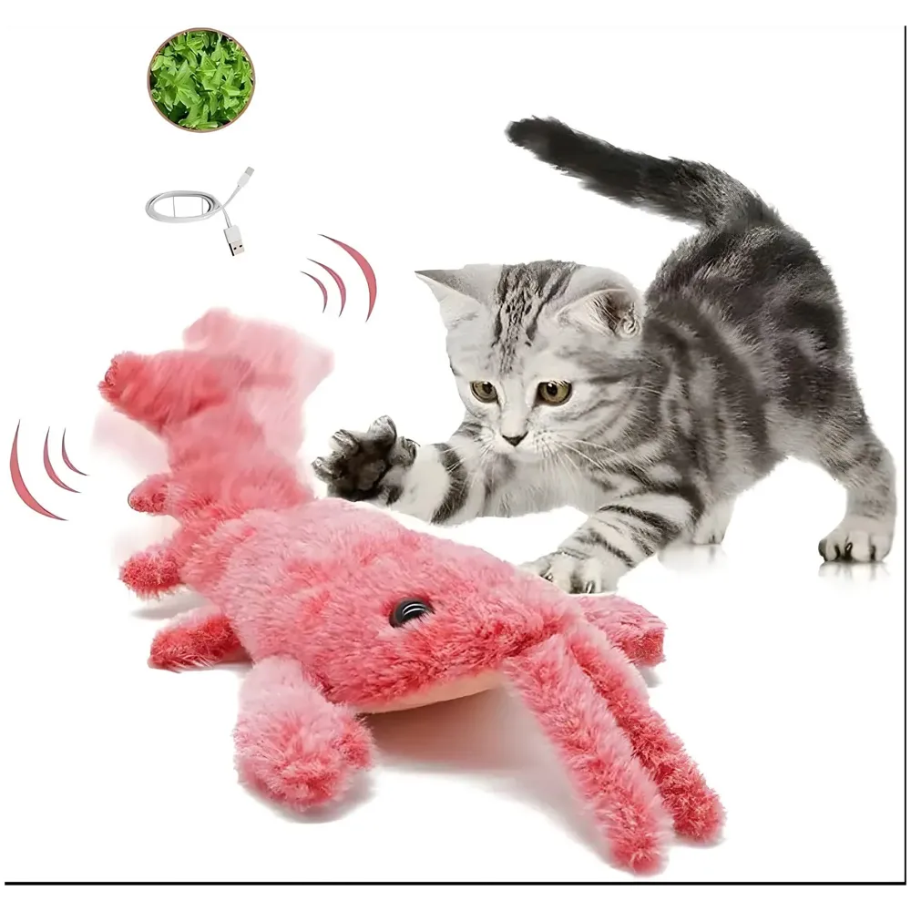Automatic Jumping Electric Lobster Fish Cat Toys for Kittens, Wagging Fish Tail Toy, Cat Plush Toy, Cat Toy, Catnip Toy, USB Powered, Simulation Catfish Toy - 32cm x 20cm - 9