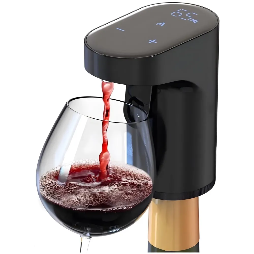 Electric Liquor Dispenser Wine Decanter Digital Aerator Pourer Whiskey Adjustable Quantity Liquor Pump Alcohol Pourer Bar for Home Electric Measuring Cup 0-999ML Adjustment Portable Black
