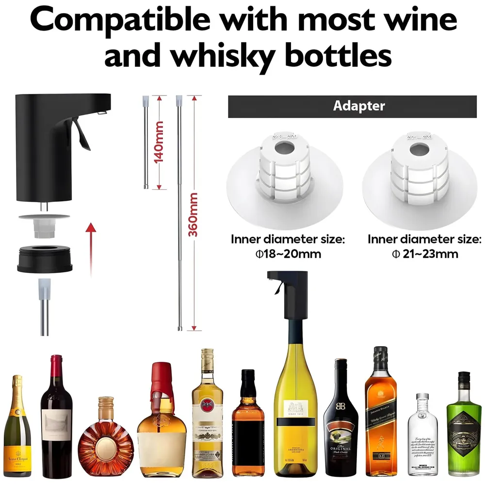 Electric Liquor Dispenser Wine Decanter Digital Aerator Pourer Whiskey Adjustable Quantity Liquor Pump Alcohol Pourer Bar for Home Electric Measuring Cup 0-999ML Adjustment Portable Black - 3