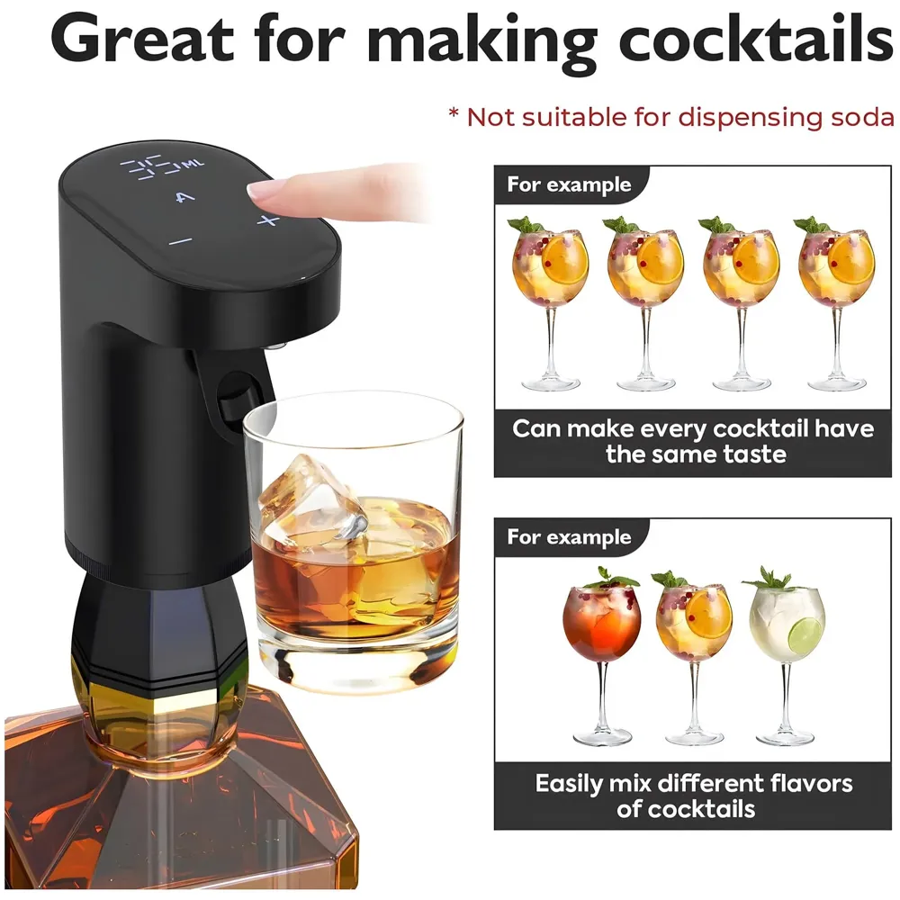 Electric Liquor Dispenser Wine Decanter Digital Aerator Pourer Whiskey Adjustable Quantity Liquor Pump Alcohol Pourer Bar for Home Electric Measuring Cup 0-999ML Adjustment Portable Black - 5