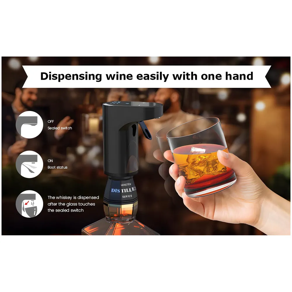 Electric Liquor Dispenser Wine Decanter Digital Aerator Pourer Whiskey Adjustable Quantity Liquor Pump Alcohol Pourer Bar for Home Electric Measuring Cup 0-999ML Adjustment Portable Black - 8
