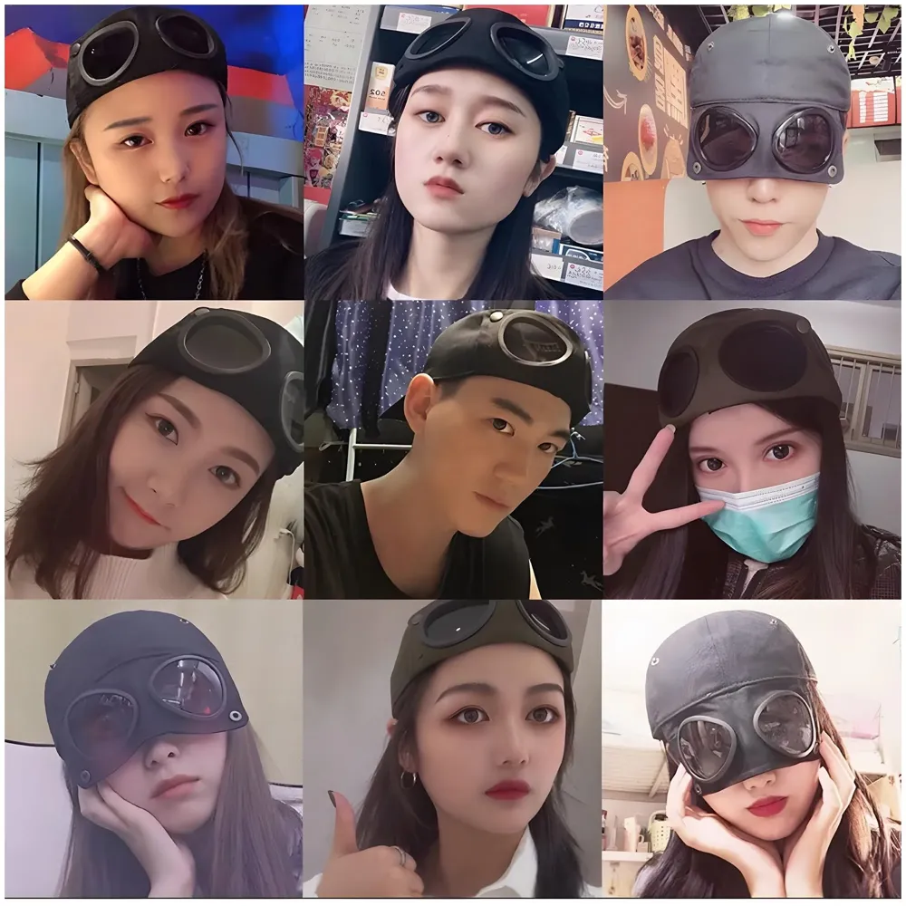 Aviator Cap for Men & Women, Retro Streetwear Baseball Hat with Built-in Aviator Lens Design, Adjustable Cotton Cap – Black - 4