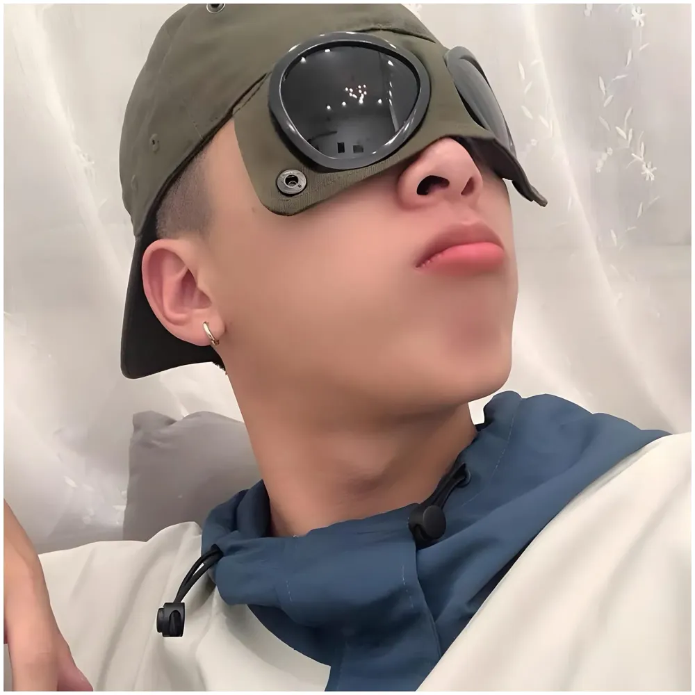 Aviator Cap for Men & Women, Retro Streetwear Baseball Hat with Built-in Aviator Lens Design, Adjustable Cotton Cap – Military Green