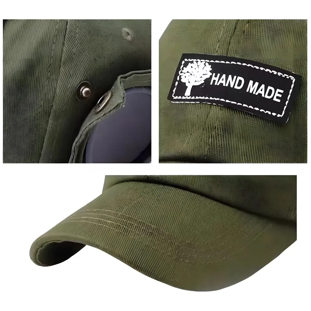 Aviator Cap for Men & Women, Retro Streetwear Baseball Hat with Built-in Aviator Lens Design, Adjustable Cotton Cap – Military Green