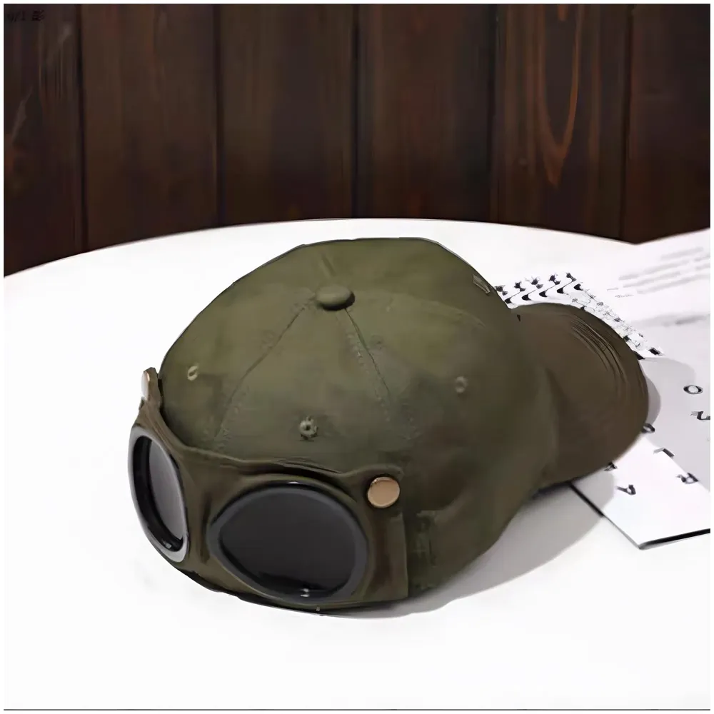 Aviator Cap for Men & Women, Retro Streetwear Baseball Hat with Built-in Aviator Lens Design, Adjustable Cotton Cap – Military Green