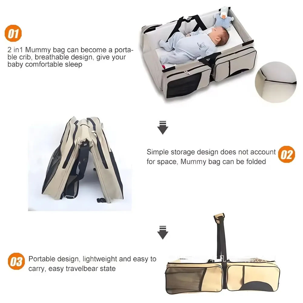 Baby Bed Bag Portable 3 in 1 Portable Bassinet Cot Crib Bags for Infant Sleeping Resting Nappy Changing Station for 0-12 Months - 3