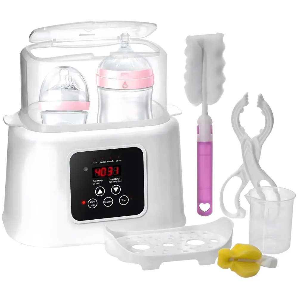 6-in-1 Baby Bottle Warmer & Sterilizer – Fast Heating, Precise Temperature Control, LCD Display, Large Capacity with Pliers and Brush - Bottles not Included, Baby Food Formula Heater