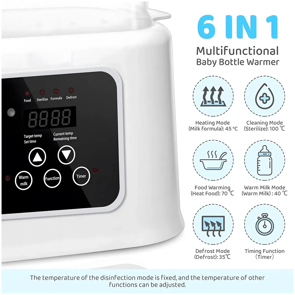6-in-1 Baby Bottle Warmer & Sterilizer – Fast Heating, Precise Temperature Control, LCD Display, Large Capacity with Pliers and Brush - Bottles not Included, Baby Food Formula Heater - 2