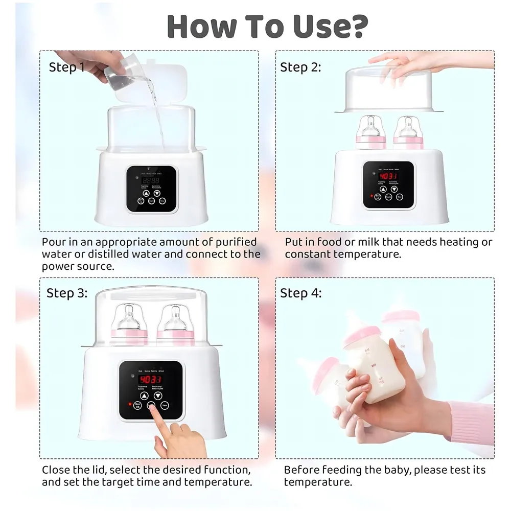 6-in-1 Baby Bottle Warmer & Sterilizer – Fast Heating, Precise Temperature Control, LCD Display, Large Capacity with Pliers and Brush - Bottles not Included, Baby Food Formula Heater - 3