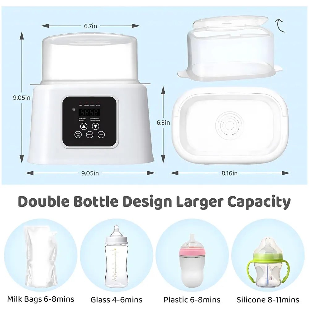 6-in-1 Baby Bottle Warmer & Sterilizer – Fast Heating, Precise Temperature Control, LCD Display, Large Capacity with Pliers and Brush - Bottles not Included, Baby Food Formula Heater - 4