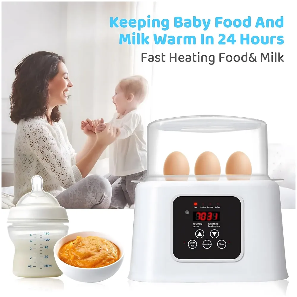 6-in-1 Baby Bottle Warmer & Sterilizer – Fast Heating, Precise Temperature Control, LCD Display, Large Capacity with Pliers and Brush - Bottles not Included, Baby Food Formula Heater - 6