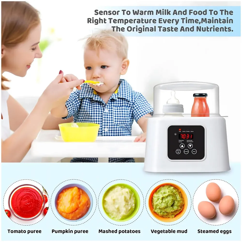 6-in-1 Baby Bottle Warmer & Sterilizer – Fast Heating, Precise Temperature Control, LCD Display, Large Capacity with Pliers and Brush - Bottles not Included, Baby Food Formula Heater - 7