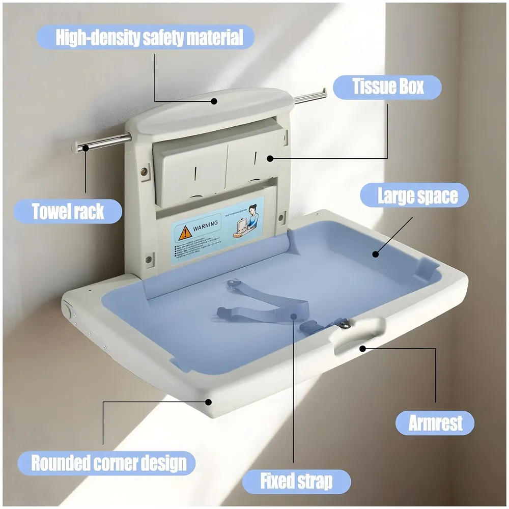 Baby Diaper Changing Station - Wall-Mounted, Heavy Duty Design with Safety Straps for Hospitals Nurseries Residential Commercial Restrooms – 33.4 Inch x 21.2 Inch HDPE - 2
