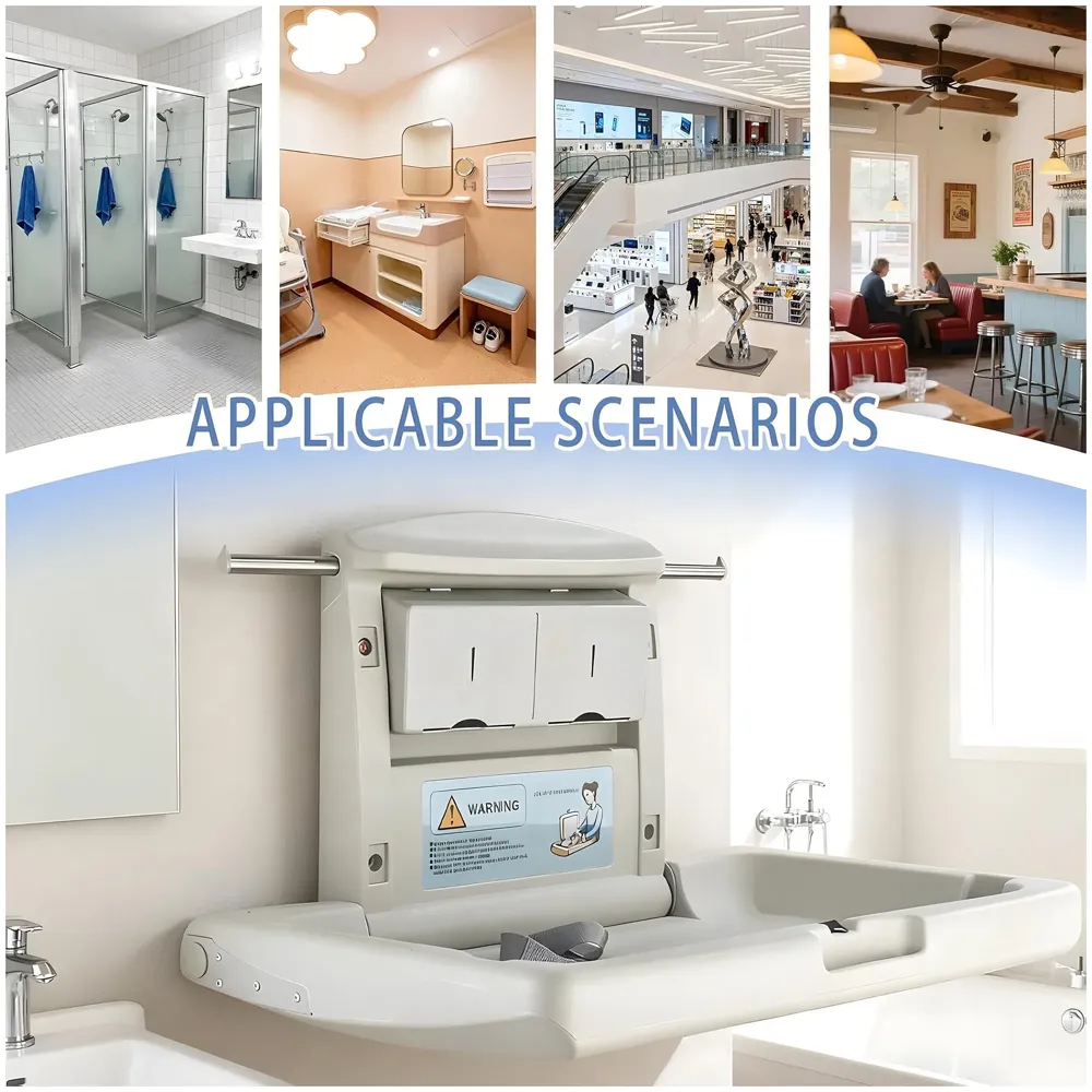 Baby Diaper Changing Station - Wall-Mounted, Heavy Duty Design with Safety Straps for Hospitals Nurseries Residential Commercial Restrooms – 33.4 Inch x 21.2 Inch HDPE - 4