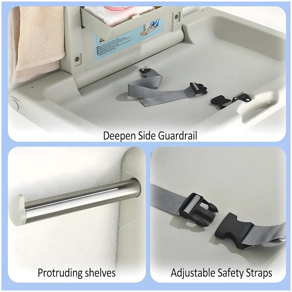 Baby Diaper Changing Station - Wall-Mounted, Heavy Duty Design with Safety Straps for Hospitals Nurseries Residential Commercial Restrooms – 33.4 Inch x 21.2 Inch HDPE - 7