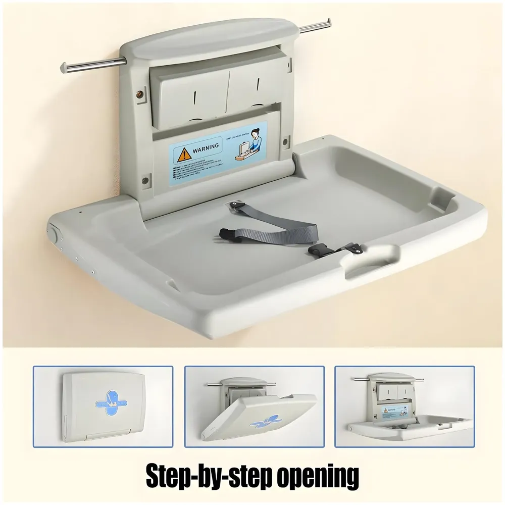 Baby Diaper Changing Station - Wall-Mounted, Heavy Duty Design with Safety Straps for Hospitals Nurseries Residential Commercial Restrooms – 33.4 Inch x 21.2 Inch HDPE - 8
