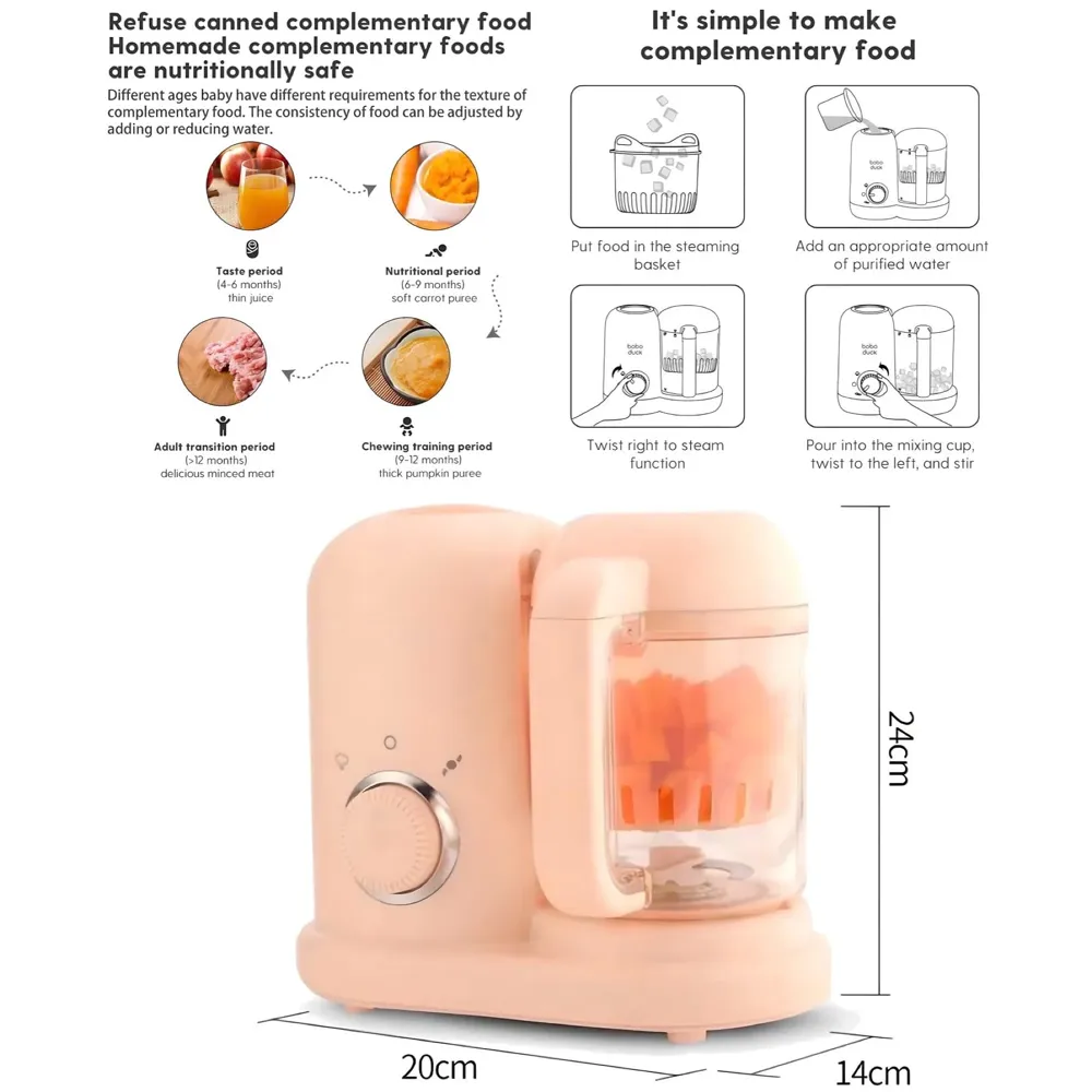 4-in-1 Baby Food Processor Cooker, Blender, Steamer and Defroster Baby Meal Essentials Make Healthy Fresh Food at Home Pink Colour