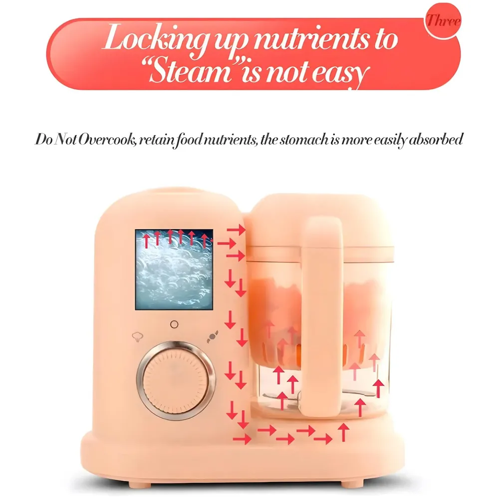 4-in-1 Baby Food Processor Cooker, Blender, Steamer and Defroster Baby Meal Essentials Make Healthy Fresh Food at Home Pink Colour