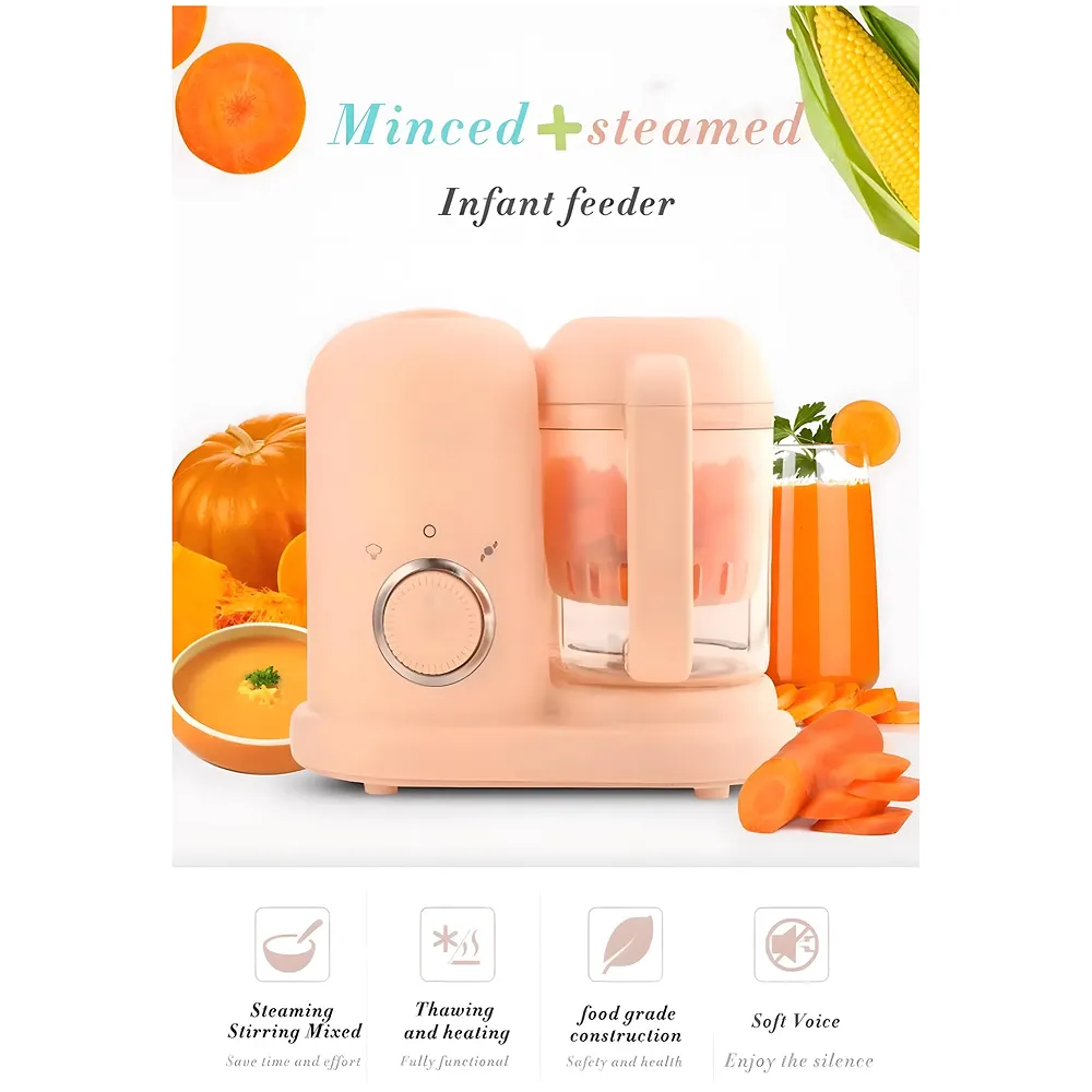 4-in-1 Baby Food Processor Cooker, Blender, Steamer and Defroster Baby Meal Essentials Make Healthy Fresh Food At Home Pink Colour Premium