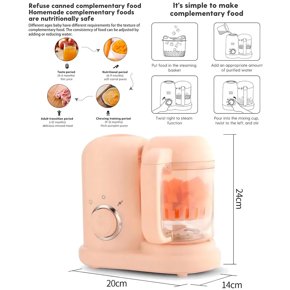 4-in-1 Baby Food Processor Cooker, Blender, Steamer and Defroster Baby Meal Essentials Make Healthy Fresh Food At Home Pink Colour Premium
