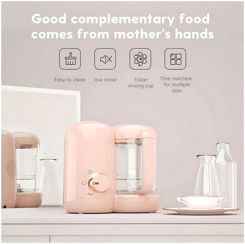 4-in-1 Baby Food Processor Cooker, Blender, Steamer and Defroster Baby Meal Essentials Make Healthy Fresh Food At Home Pink Colour Premium