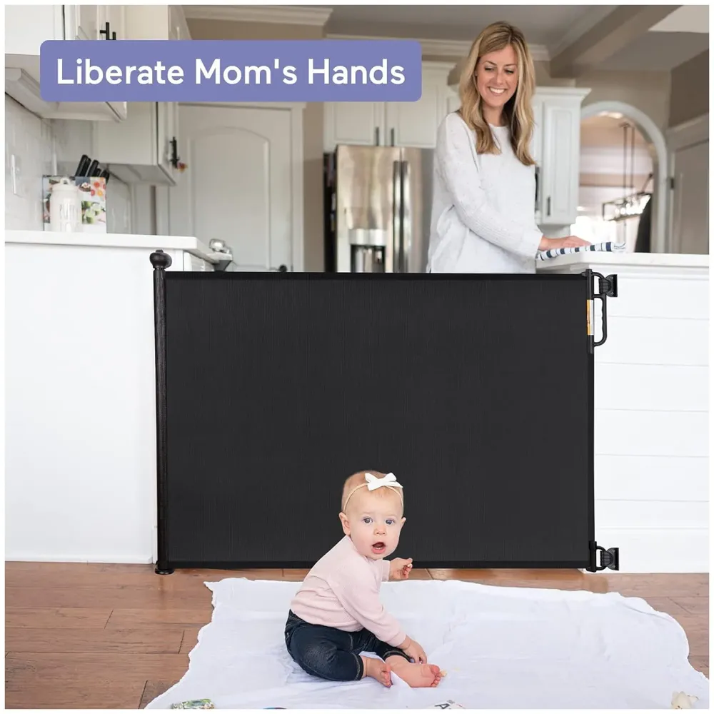 Retractable Baby Gate, Child Safety Adjustable Extendable to 180cm Extra Wide Mesh Baby Gates for Pet Dog Gate for Doorways, Stairs, Hallways, Indoor/Outdoor Barrier Fence (Black 180 cm)