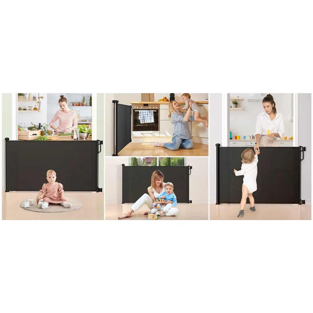 Retractable Baby Gate, Child Safety Adjustable Extendable to 180cm Extra Wide Mesh Baby Gates for Pet Dog Gate for Doorways, Stairs, Hallways, Indoor/Outdoor Barrier Fence (Black 180 cm)