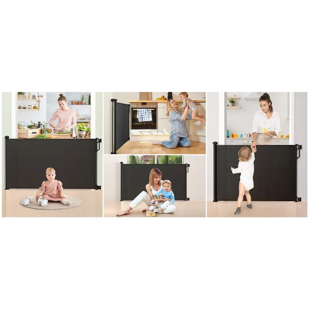 Retractable Baby Gate, Child Safety Adjustable Extendable to 180cm Extra Wide Mesh Baby Gates for Pet Dog Gate for Doorways, Stairs, Hallways, Indoor/Outdoor Barrier Fence (Black 180 cm)
