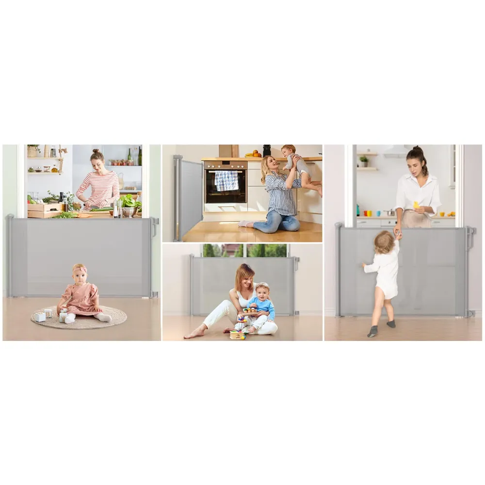 Retractable Baby Gate, Child Safety Adjustable Extendable to 180cm Extra Wide Mesh Baby Gates for Pet Dog Gate for Doorways, Stairs, Hallways, Indoor/Outdoor Barrier Fence (Grey 180 cm)