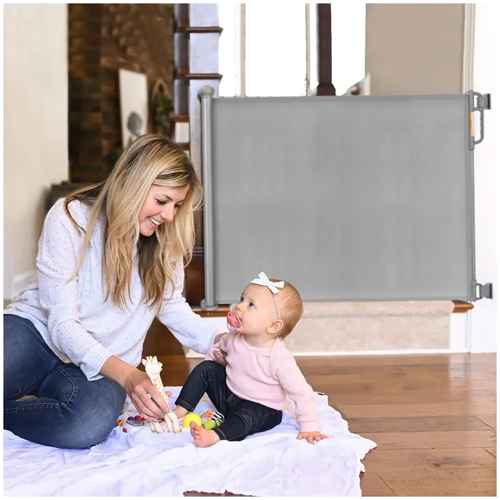 Retractable Baby Gate, Child Safety Adjustable Extendable to 180cm Extra Wide Mesh Baby Gates for Pet Dog Gate for Doorways, Stairs, Hallways, Indoor/Outdoor Barrier Fence (Grey 180 cm)