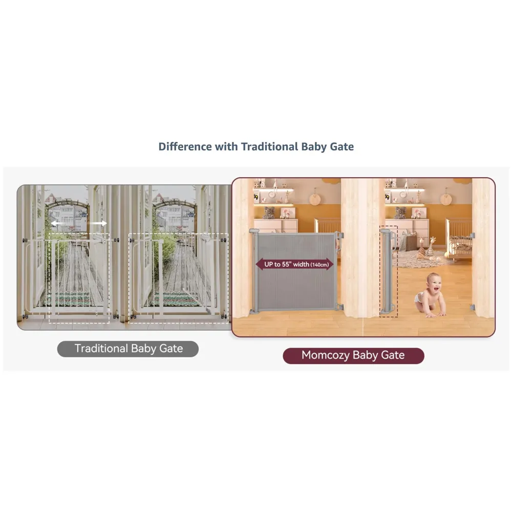 Retractable Baby Gate, Child Safety Adjustable Extendable to 180cm Extra Wide Mesh Baby Gates for Pet Dog Gate for Doorways, Stairs, Hallways, Indoor/Outdoor Barrier Fence (Grey 180 cm)