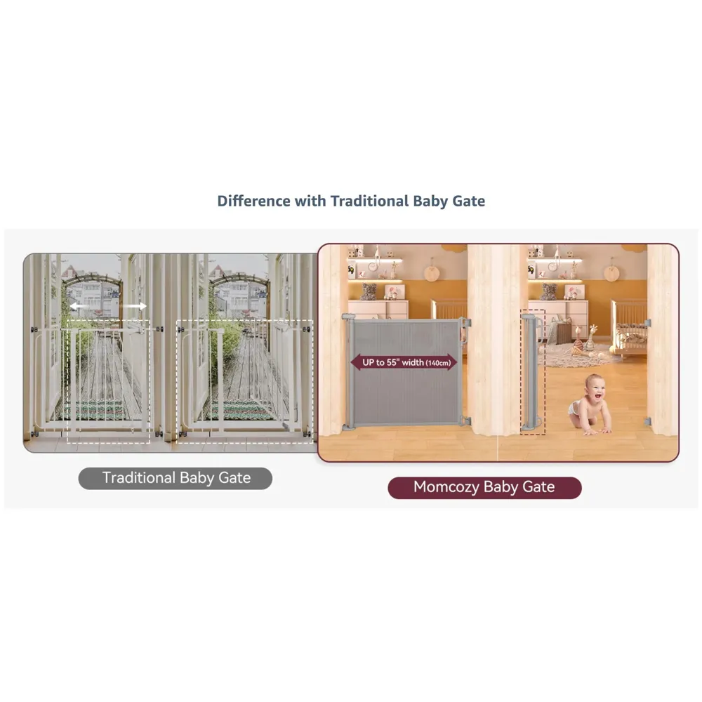 Retractable Baby Gate, Child Safety Adjustable Extendable to 180cm Extra Wide Mesh Baby Gates for Pet Dog Gate for Doorways, Stairs, Hallways, Indoor/Outdoor Barrier Fence (Grey 180 cm)