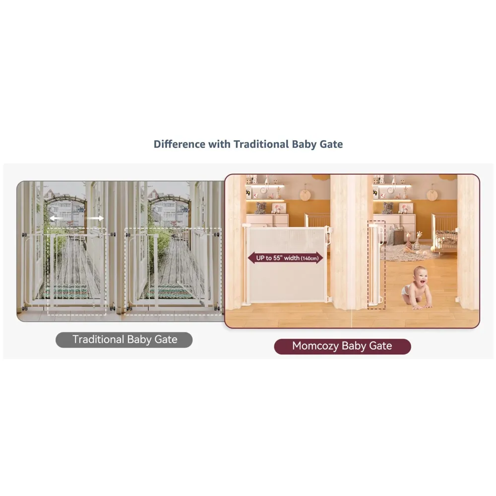 Retractable Baby Gate, Child Safety Adjustable Extendable to 180cm Extra Wide Mesh Baby Gates for Pet Dog Gate for Doorways, Stairs, Hallways, Indoor/Outdoor Barrier Fence (White 180 cm)