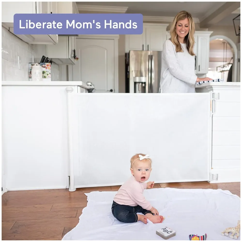 Retractable Baby Gate, Child Safety Adjustable Extendable to 180cm Extra Wide Mesh Baby Gates for Pet Dog Gate for Doorways, Stairs, Hallways, Indoor/Outdoor Barrier Fence (White 180 cm)