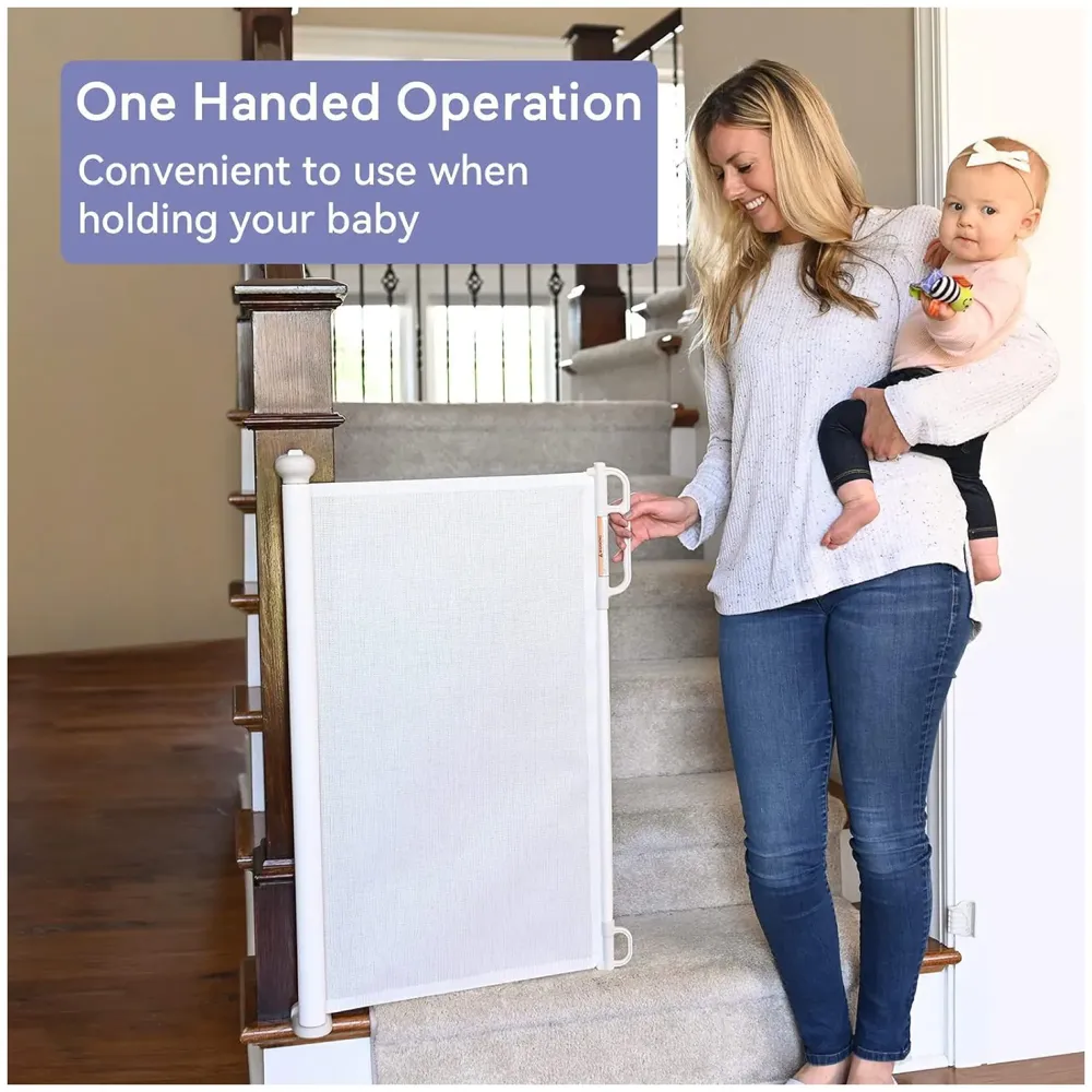 Retractable Baby Gate, Child Safety Adjustable Extendable to 180cm Extra Wide Mesh Baby Gates for Pet Dog Gate for Doorways, Stairs, Hallways, Indoor/Outdoor Barrier Fence (White 180 cm)
