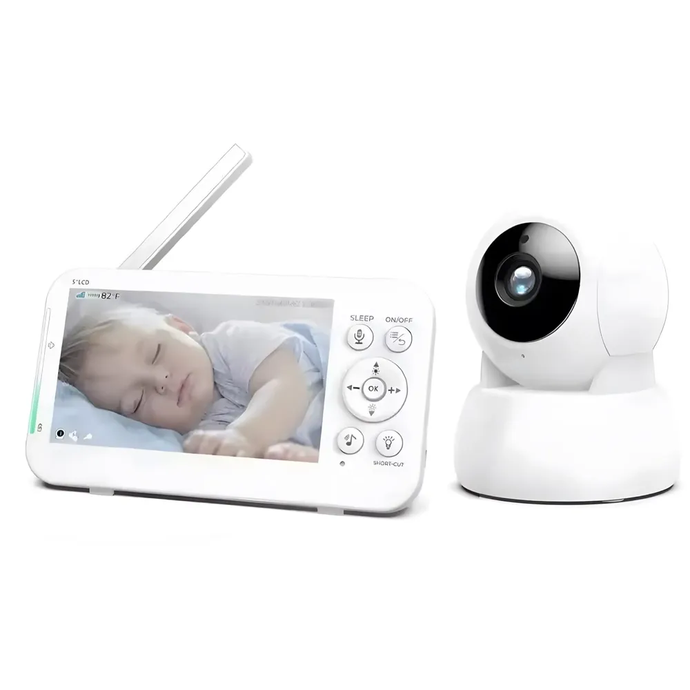 5 Inch Baby Monitor with Camera and Audio, Long Range Video Baby Monitor-, Night Vision, VOX Mode-Power Saving, Portable Travel Screen, Baby Safety Camera, for Baby/Pet, Plug & Play