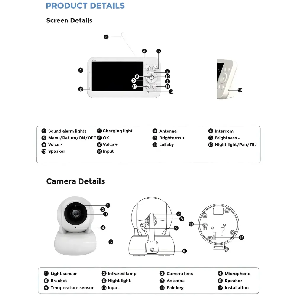 5 Inch Baby Monitor with Camera and Audio, Long Range Video Baby Monitor-, Night Vision, VOX Mode-Power Saving, Portable Travel Screen, Baby Safety Camera, for Baby/Pet, Plug & Play - 2