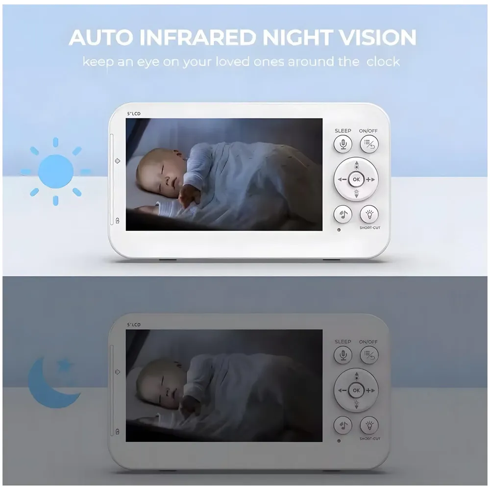 5 Inch Baby Monitor with Camera and Audio, Long Range Video Baby Monitor-, Night Vision, VOX Mode-Power Saving, Portable Travel Screen, Baby Safety Camera, for Baby/Pet, Plug & Play - 3
