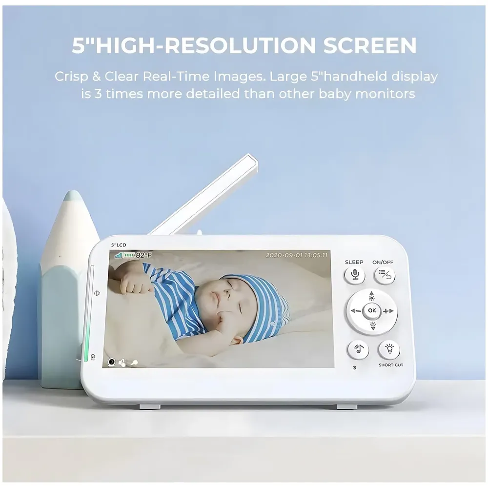 5 Inch Baby Monitor with Camera and Audio, Long Range Video Baby Monitor-, Night Vision, VOX Mode-Power Saving, Portable Travel Screen, Baby Safety Camera, for Baby/Pet, Plug & Play - 4