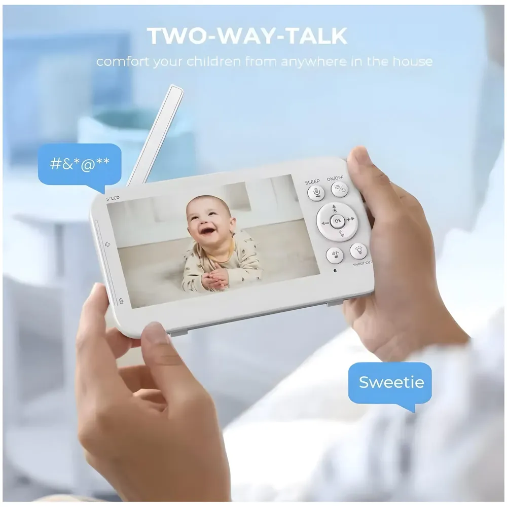 5 Inch Baby Monitor with Camera and Audio, Long Range Video Baby Monitor-, Night Vision, VOX Mode-Power Saving, Portable Travel Screen, Baby Safety Camera, for Baby/Pet, Plug & Play - 7