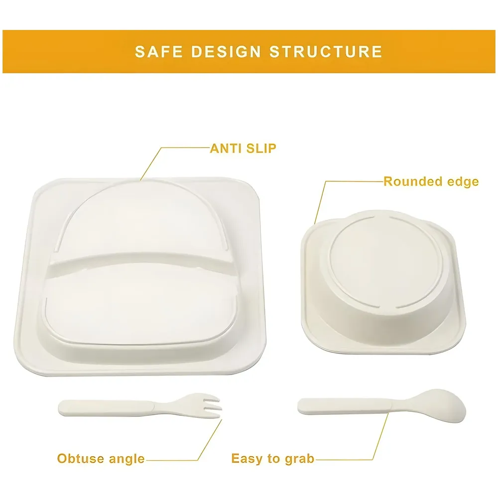 Kids Bamboo Baby Tableware, Eco Friendly Bamboo Fibre Dinner Set for Toddler and Kids, Self-Feeding Baby Utensil Set of 5pcs, 1 x Plate, 1 x Bowl, 1 x Glass, 1 x Spoon, 1 x Fork Tiger